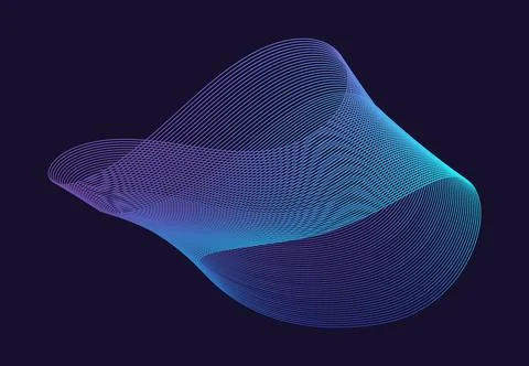 Fluid element, rippled Swirl. Abstract amorphous linear shape. Smooth Blue Stock Illustration