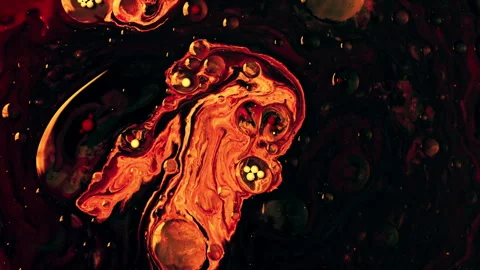 Fluid Flow Motion: Mesmerizing Red and Black Color Fusion Texture Stock Footage 261409481
