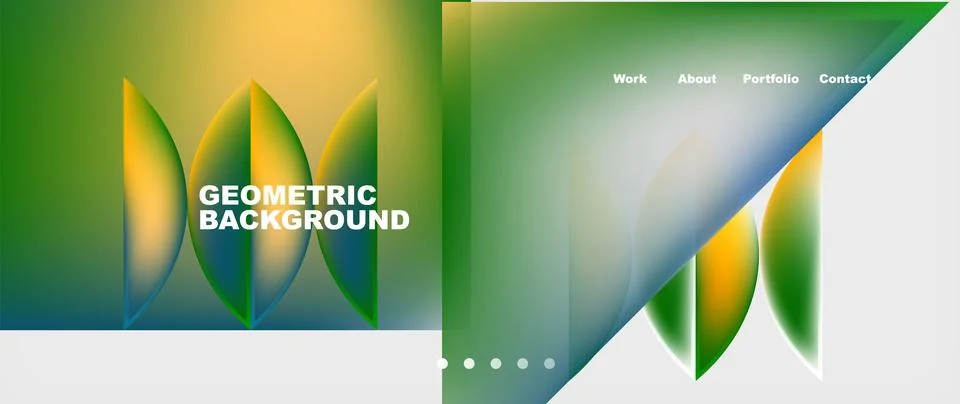 Fluid geometric pattern with green and yellow triangles on white background Illustrazione stock