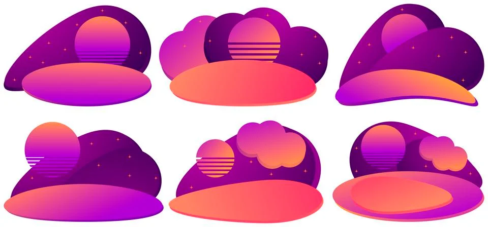 Fluid gradient design banner set. Summer sunset landscape in the style of the Stock Illustration