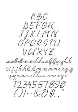 Fluid looking complex font with majuscules, minuscules, numbers and ortograph 스톡 일러스트