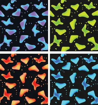 Fluid Mesh Gradient Pattern Set - 4 Seamless Neon Glowing Abstract Backgrounds Stock Illustration