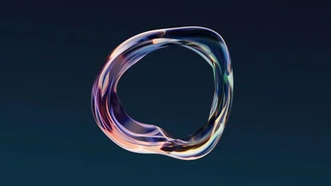 Fluid morphing glass ring with rich iridescent reflections Stock Footage 338096766