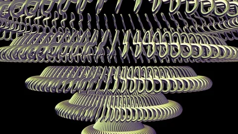 Fluid moving rotating green metal chain eye circles seamless loop animation 3d Stock Footage 89025699