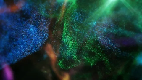 Fluid particles spreading or explosion. Colorful paint drops motion Stock Footage 124043163