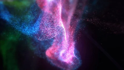 Fluid particles spreading or explosion. Colorful paint drops motion Stock Footage 124043190
