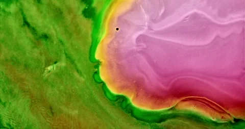 Fluid Pink And Yellow Streams Paint Onto Light Green Stock Footage 279670963