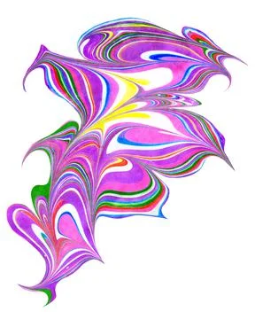 Fluid pouring shape in multicolor neon tones isolated on white. Stock Illustration