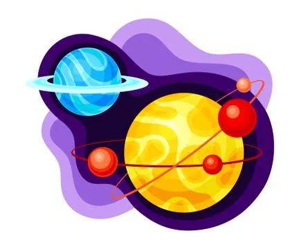 Fluid Purple Shape with Solar System Planet and Asteroid Vector Illustration Stock Illustration
