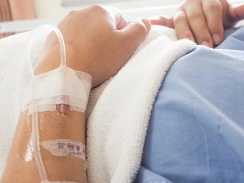 Fluid replacement therapy for patient Stock Photos