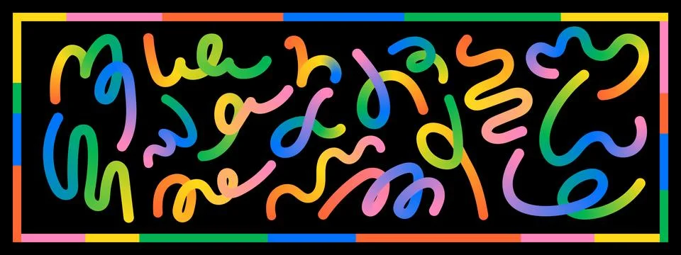 Fluid squiggle strokes. Gradient loops and wavy line patterns. Abstract doo.. 스톡 일러스트