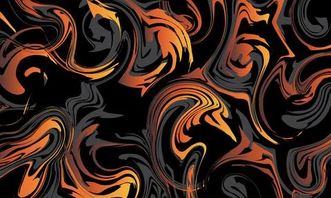 Fluid swirl gradient orange background. wavy black liquid. Stock Illustration