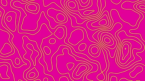 Fluid Topographic Line Animation  Seamless Abstract Loop in Yellow and Pink Vídeo Stock 314378838
