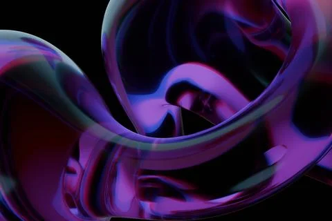 Fluid, translucent, abstract purple and blue glass-like ribbons twist and i.. Illustrazione stock