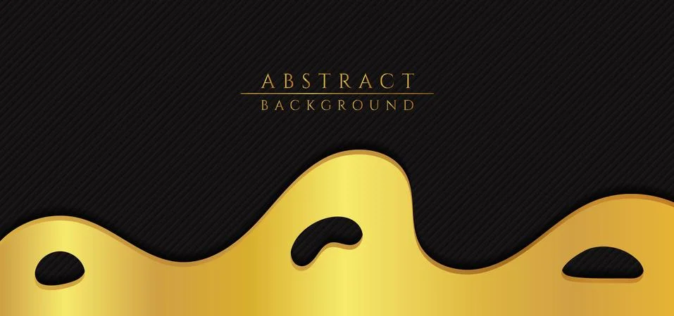 Fluid wave flow shape luxury gold design with pattern black background Stock Illustration