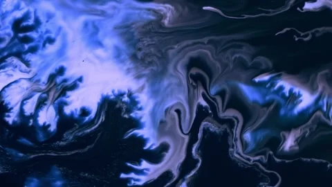 Fluidic Harmony. Ever-changing interplay of lilac and black pigments in a Stock-Footage 258816986
