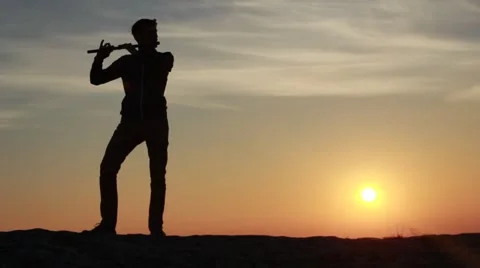 Fluite player at the sunset 스톡 동영상 61109389