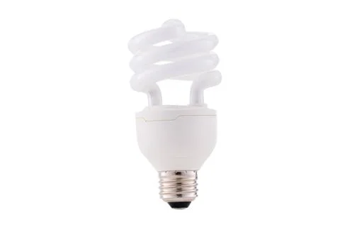 Fluocompact mini light bulb isolated on white background Foto stock
