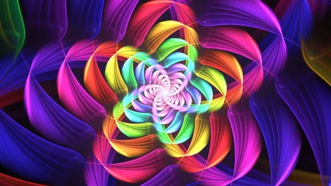 Fluorescent abstract pattern moving around centre on black. Stock Footage 306558014