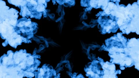 Fluorescent blue ink or smoke forming star, isolated on black in slow motion Stock Footage