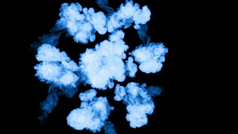 Fluorescent blue ink or smoke forming star, isolated on black in slow motion Stock Footage