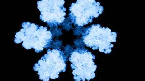 Fluorescent blue ink or smoke forming star, isolated on black in slow motion Stock Footage