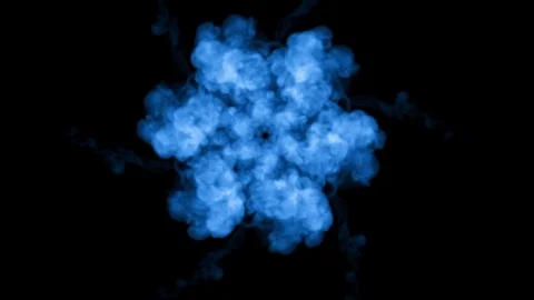 Fluorescent blue ink or smoke forming star, isolated on black in slow motion Stock Footage