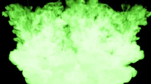 Fluorescent bright green paint bubble in water , many drops ink . This is 3d Stock Footage