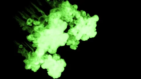 Fluorescent bright green paint spins in water , many drops ink . This is 3d Stock Footage