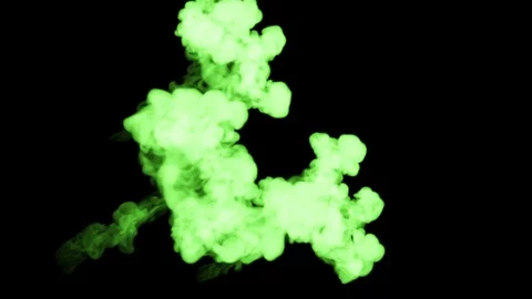 Fluorescent bright green tint curls in water , many drops ink . This is 3d Stock Footage