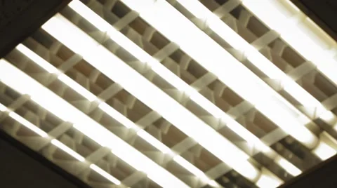 Fluorescent bulbs light up one by one, nervous handheld shot Stock Footage 51446097