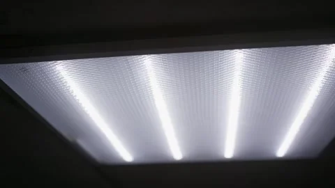 Fluorescent Ceiling Light Flickering in Dark Interior Room Stock Footage 348023515