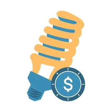 Fluorescent lamp, dollar. Light bulb, American coin, cash. Lightbulb spiral Stock Illustration