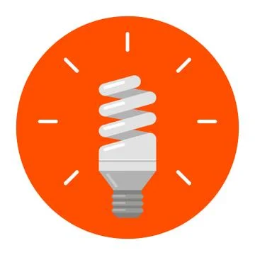 Fluorescent lamp icon in a circle. light bulb glow. Stock Illustration