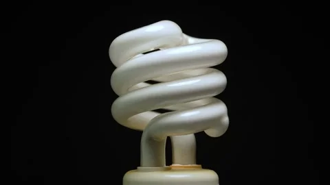 Fluorescent lamp lights close up macro view. Spiral tube bulb rotation on b.. Stock Footage 271096373