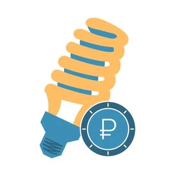 Fluorescent lamp, ruble. Light bulb, Russian coin, cash. Lightbulb spiral Stock Illustration