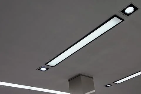 Fluorescent Lamps on the Ceiling. Stock Photos