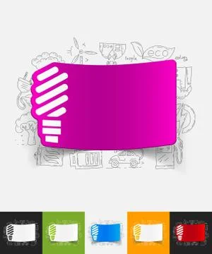 Fluorescent light bulb paper sticker with hand drawn elements Stock Illustration