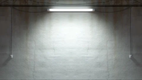 Fluorescent light flickering on an old cracked concrete wall Stock Footage 342144187