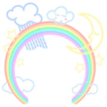 Fluorescent lighting rainbow, clouds, moob and stars Stock Illustration