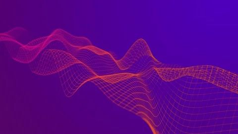 Fluorescent orange wave mesh ripples on violet gradient. Acid neon wireframe Vídeo Stock 342610157