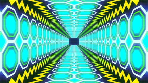 Fluorescent Psychedelic Retro Tunnel Changing Colors (Looped) Video stock 106996982