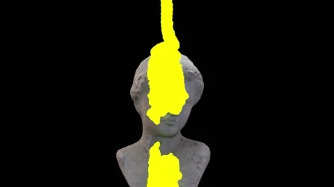 Fluorescent thick yellow paint drips from an antique woman's head before it gets Stock-Footage 156043678