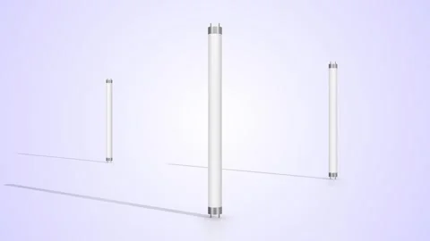 Fluorescent Tubes on a Light Reflective Floor. Light Bulb 3D Animation. 4K Video stock 307906855