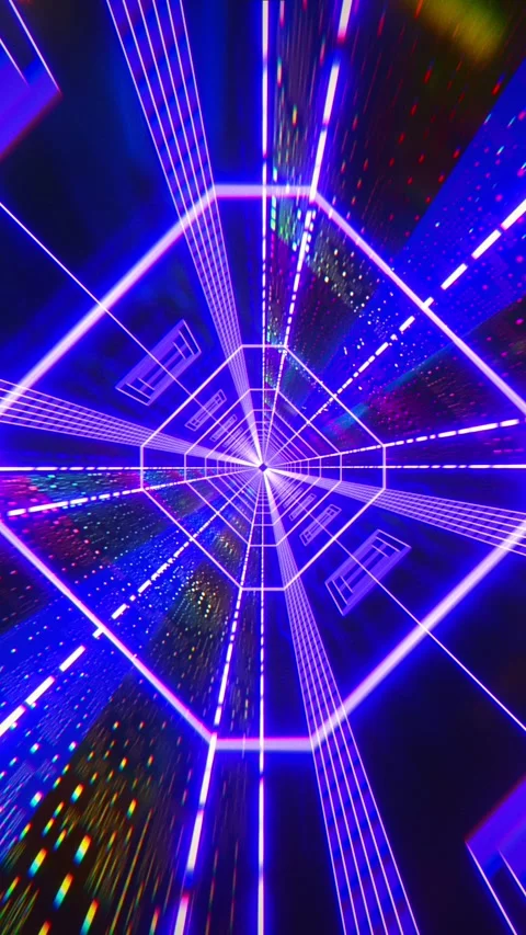 Fluorescent ultraviolet light, glowing neon lines rotating inside a tunnel Stock Footage 278064375