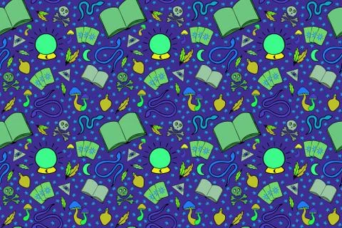 Fluorescent witch equipment seamless pattern Stock Illustration