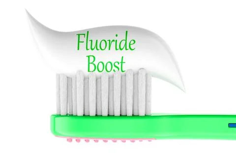 Fluoride Boost toothpaste on toothbrush. 3D rendering Stock Illustration