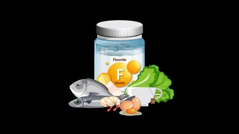Fluoride Supplement Bottle Surrounded by Healthy Food Animation Sequence Vidéo 317283794