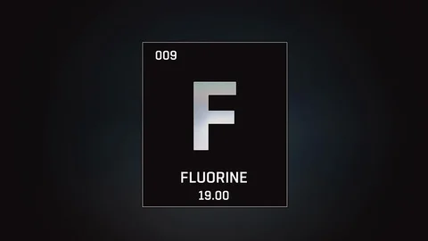 Fluorine as Element 9 of the Periodic Table 3D animation on grey background Stock Footage 119202306
