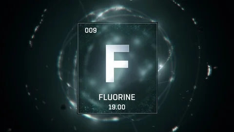 Fluorine as Element 9 of the Periodic Table 3D animation on green background 스톡 동영상 119203929